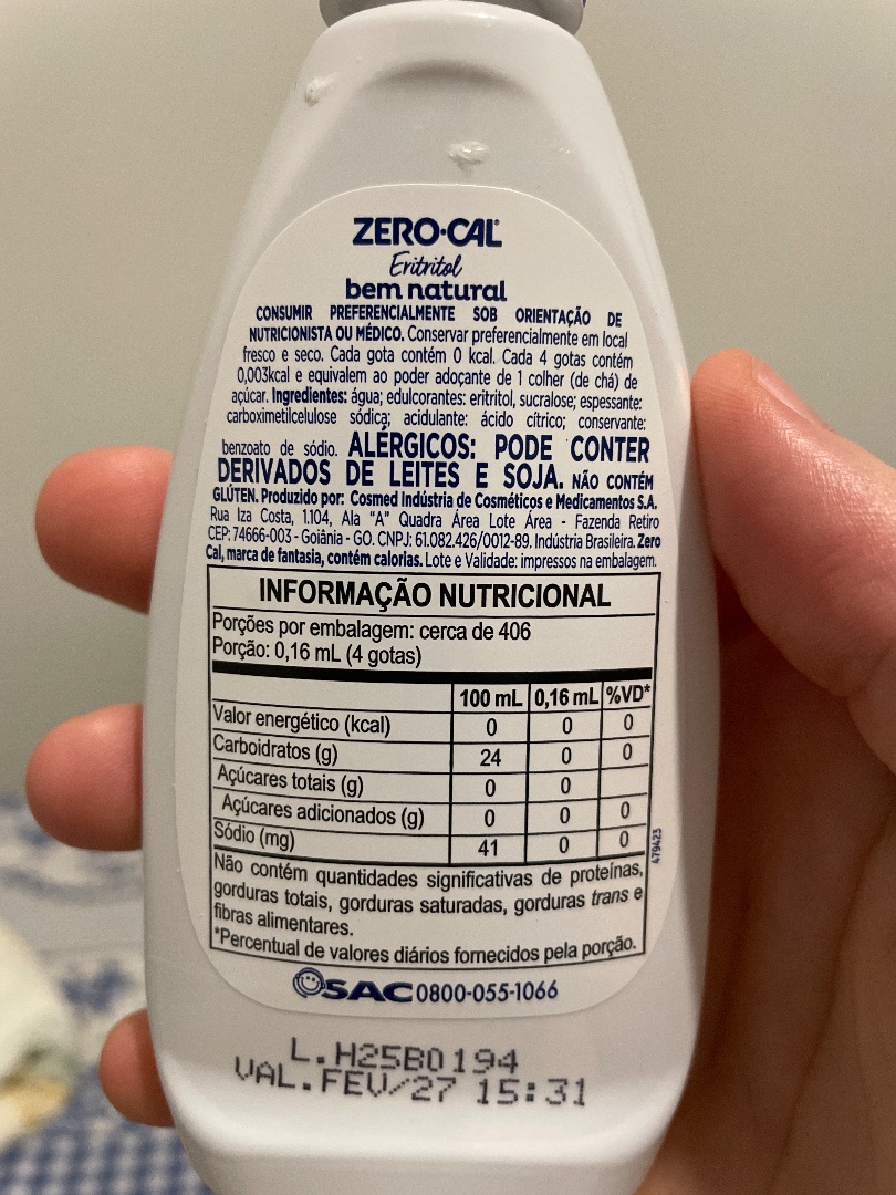Zero-Cal Eritritol (Adoçante Líquido)