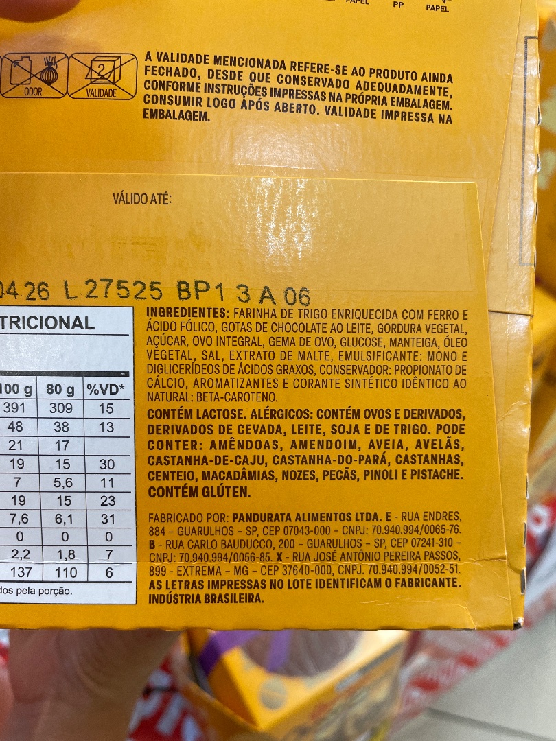 Produto de Panificação com Gotas de Chocolate