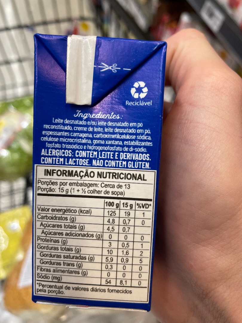 Creme de Leite UHT com Estabilizantes