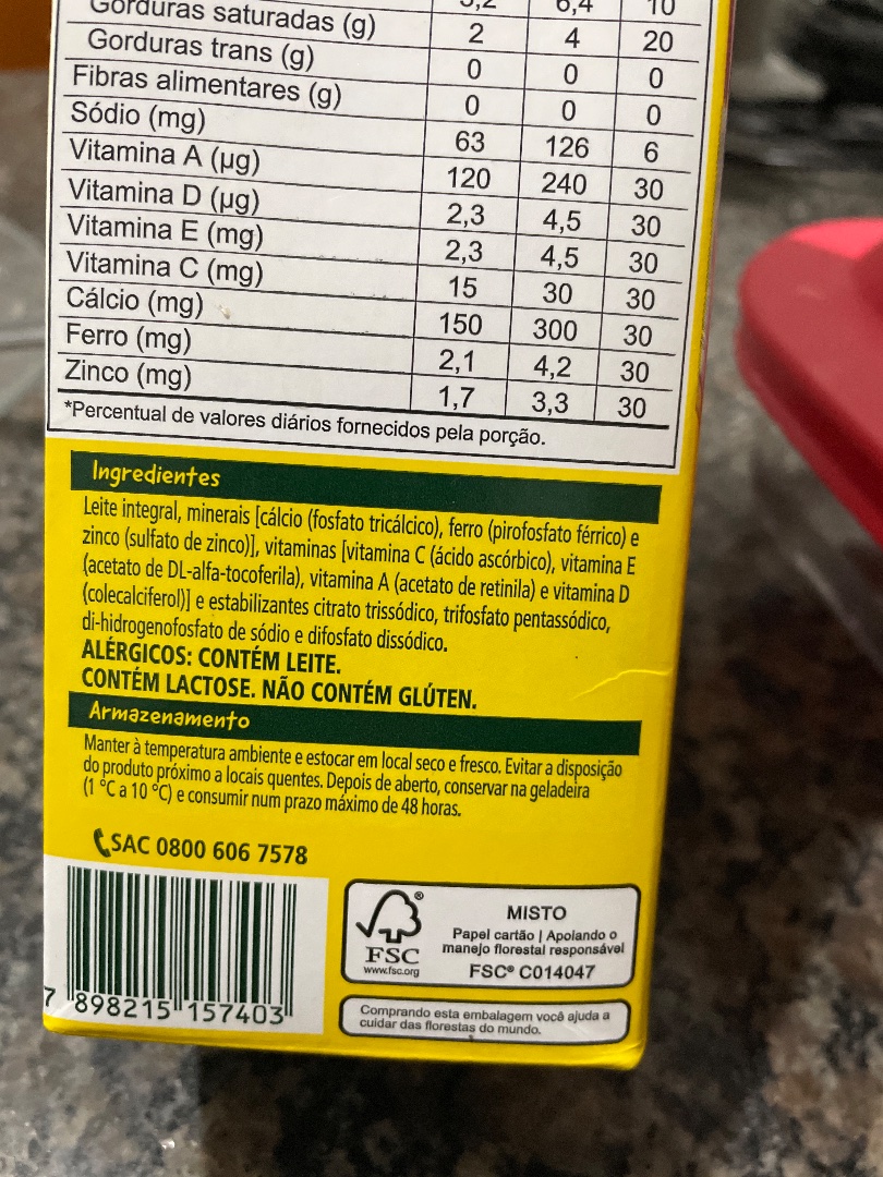 Leite Integral Enriquecido com Vitaminas e Minerais