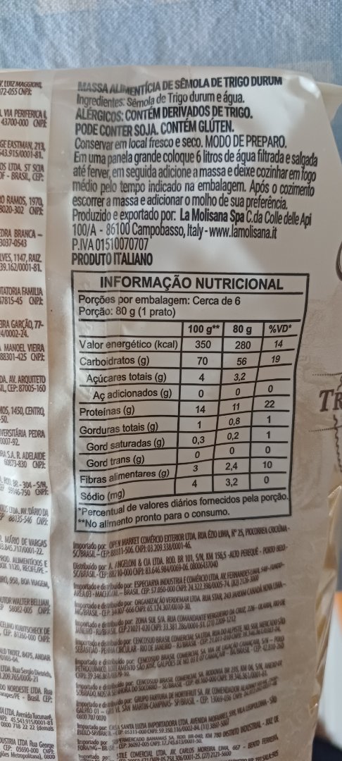 Massa Alimentícia de Sêmola de Trigo Durum (La Molisana)