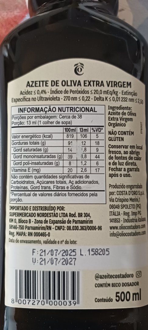 Azeite de Oliva Extra Virgem Orgânico