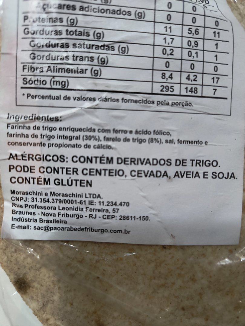 Pão Tipo Árabe Integral