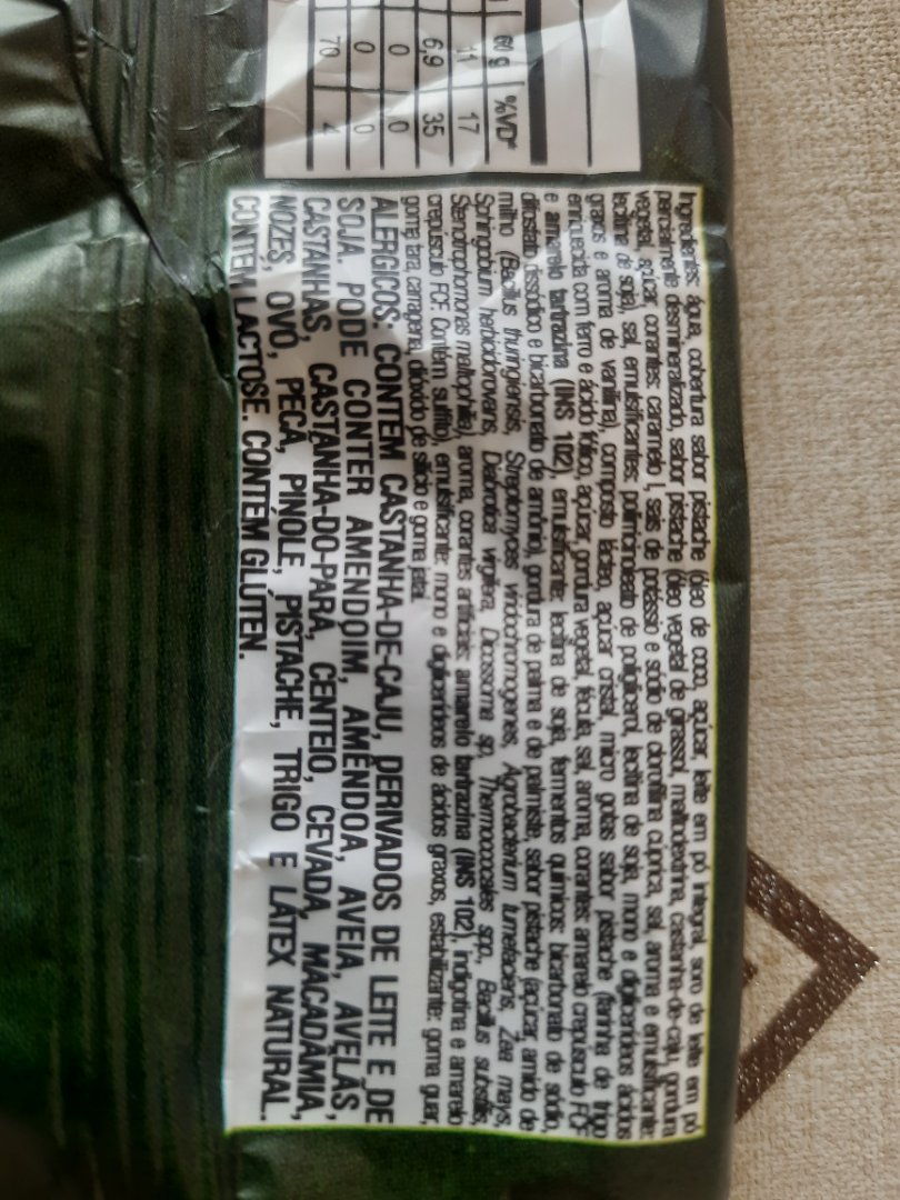 Produto Alimentício Ultraprocessado Sabor Pistache