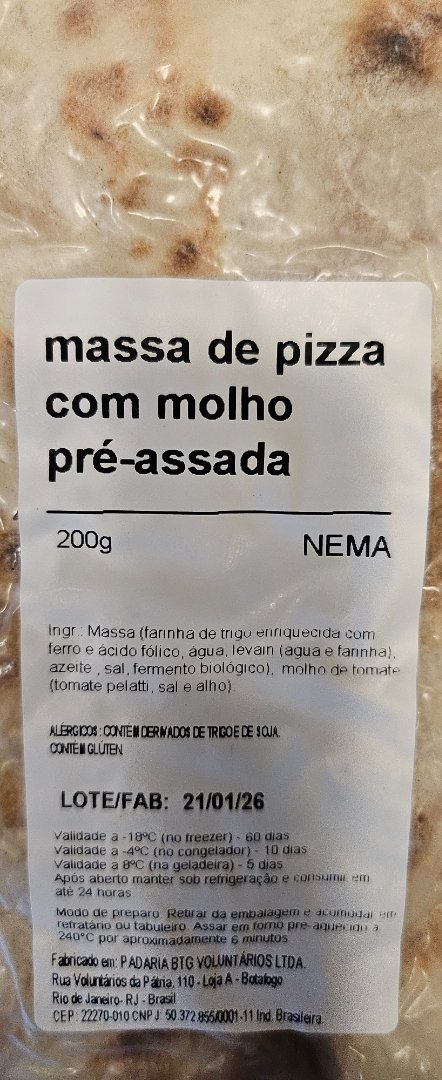 Massa de Pizza com Molho Pré-Assada