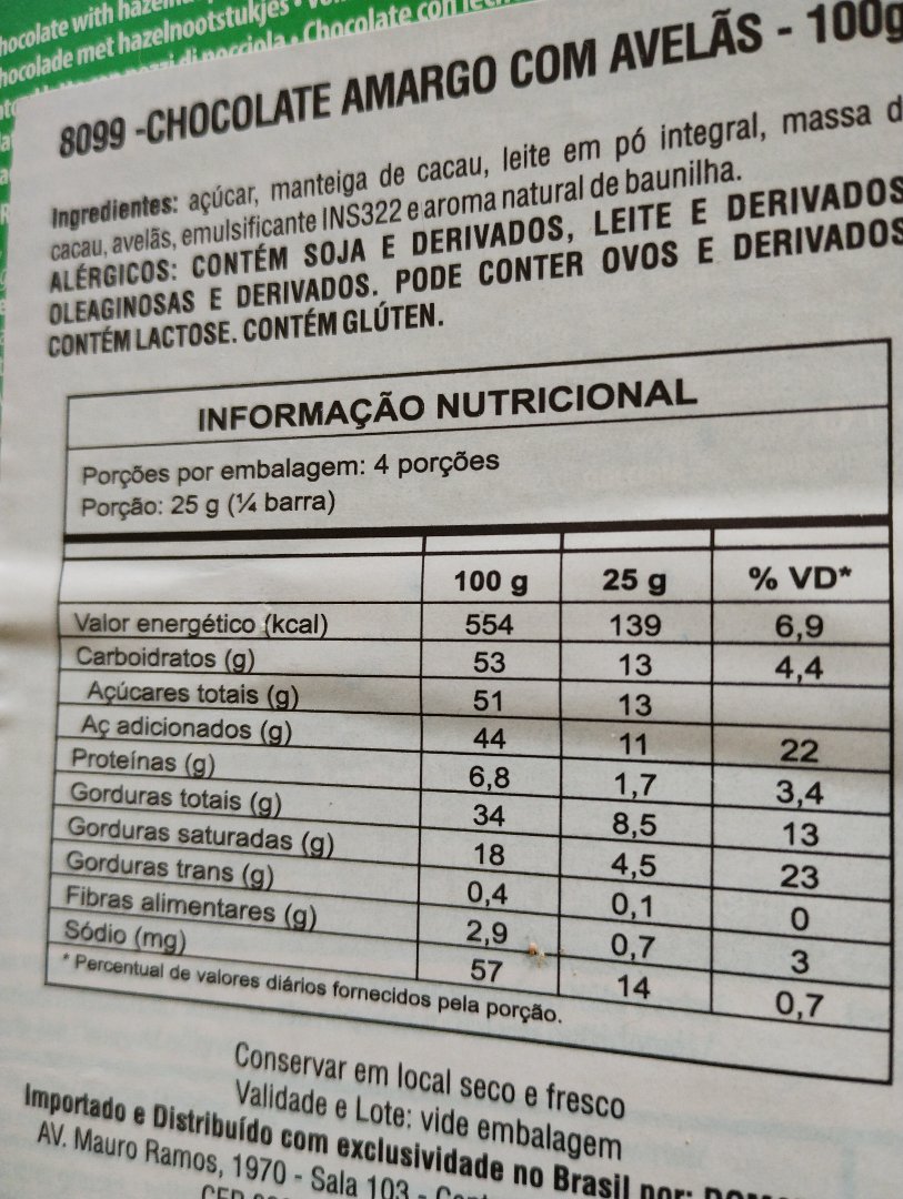 Chocolate Amargo com Avelãs