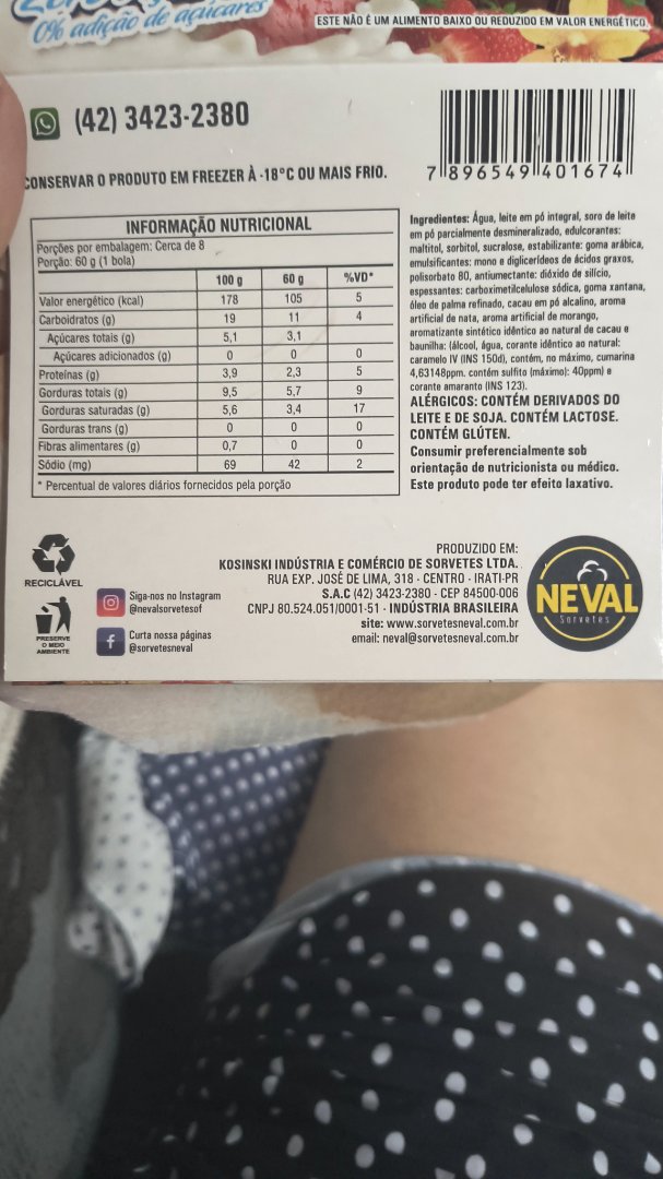 Sorvete Neval 0% Adição de Açúcares