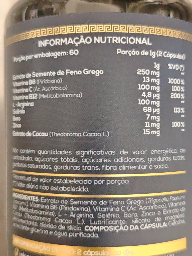 Suplemento de Feno Grego, Vitaminas e Minerais