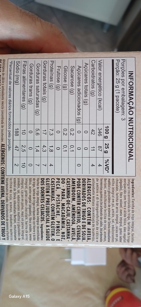 Biscoito Integral com Gotas sabor Chocolate (Sem Açúcar)