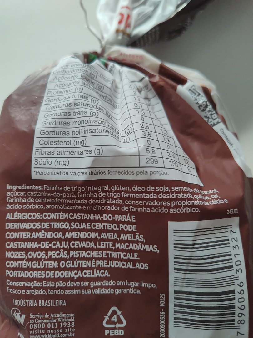 Pão Integral Wickbold (Grão Sabor Castanha-do-Pará e Quinoa)